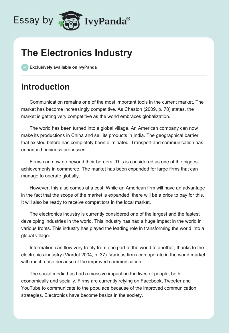 The Electronics Industry. Page 1