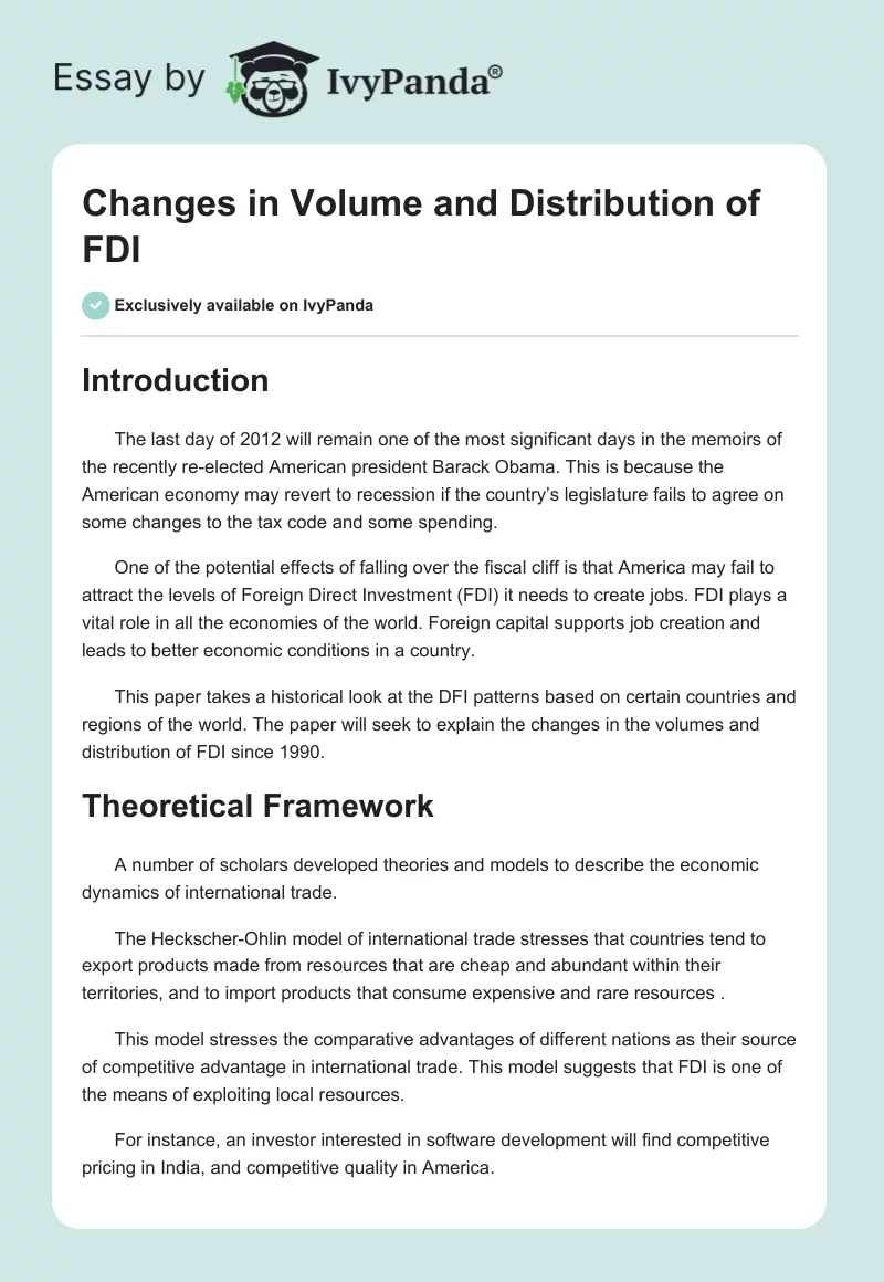 Changes in Volume and Distribution of FDI. Page 1