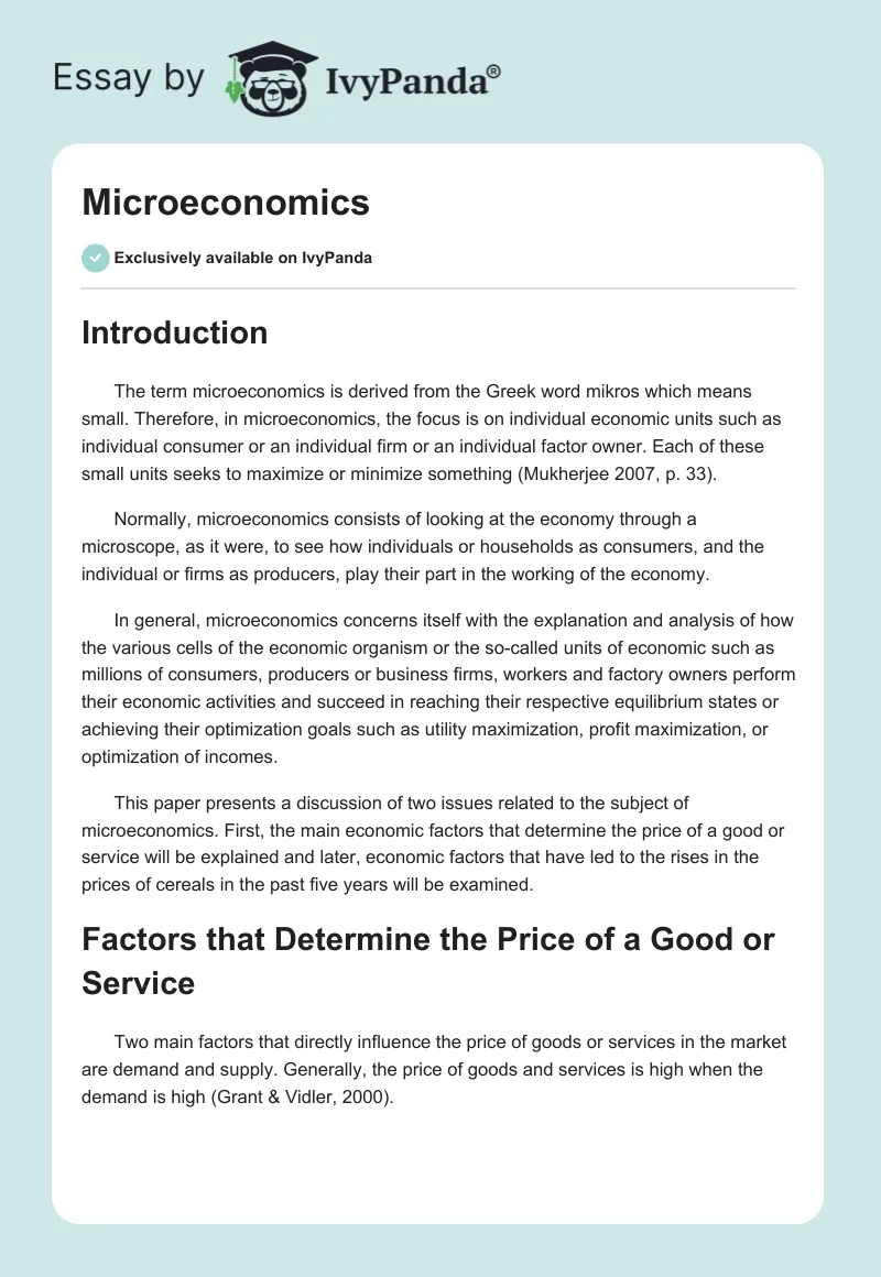 Microeconomics. Page 1