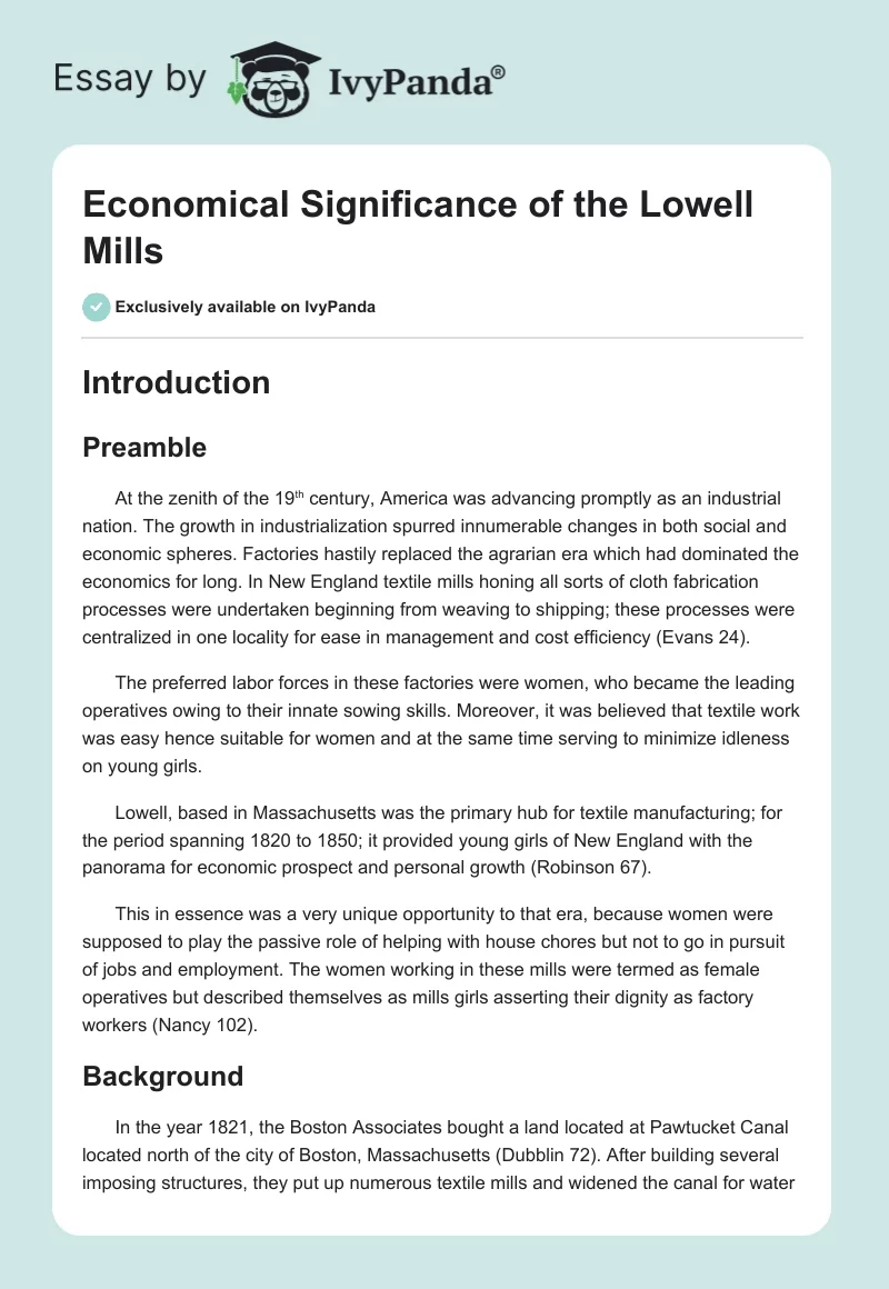 Economical Significance of the Lowell Mills. Page 1