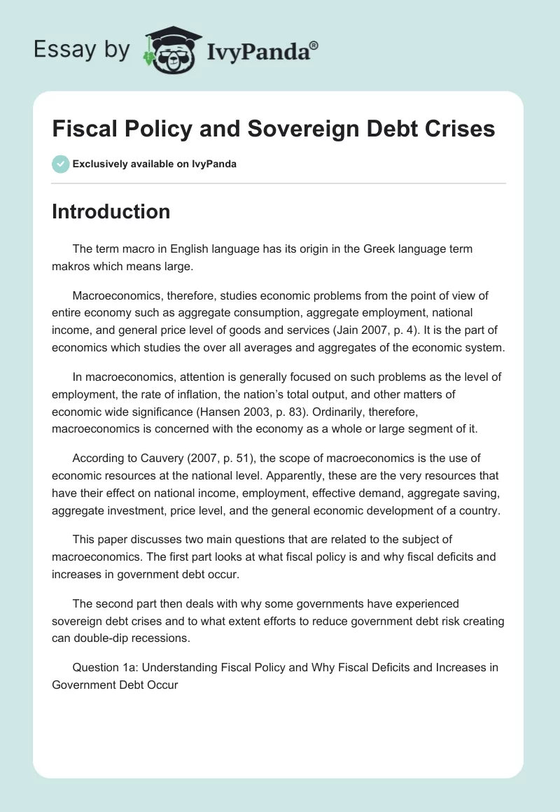 Fiscal Policy and Sovereign Debt Crises. Page 1