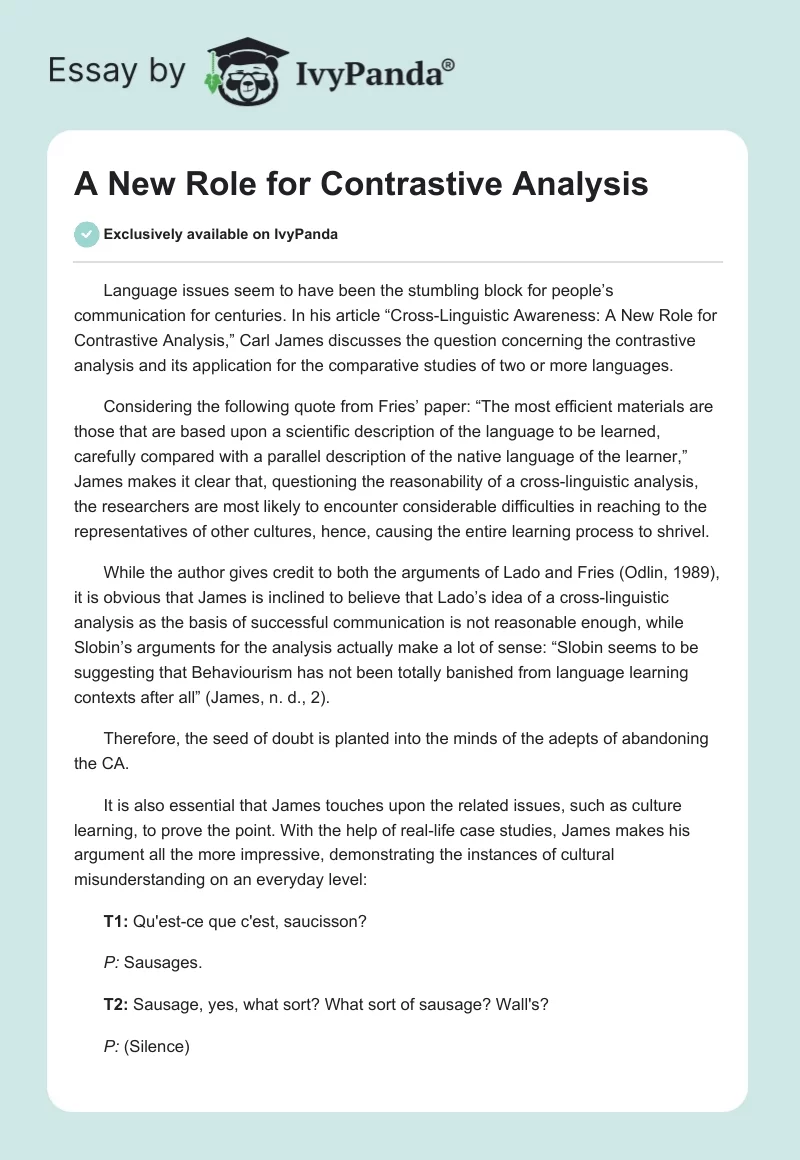 A New Role for Contrastive Analysis. Page 1
