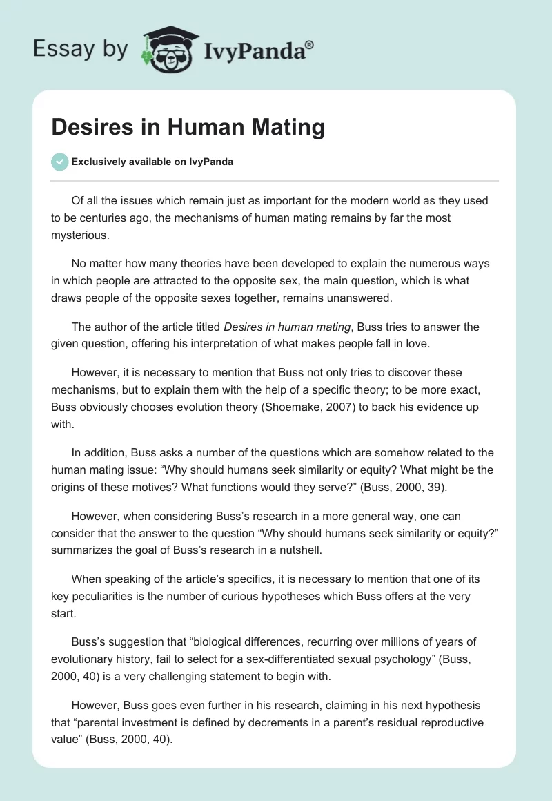 Desires in Human Mating. Page 1