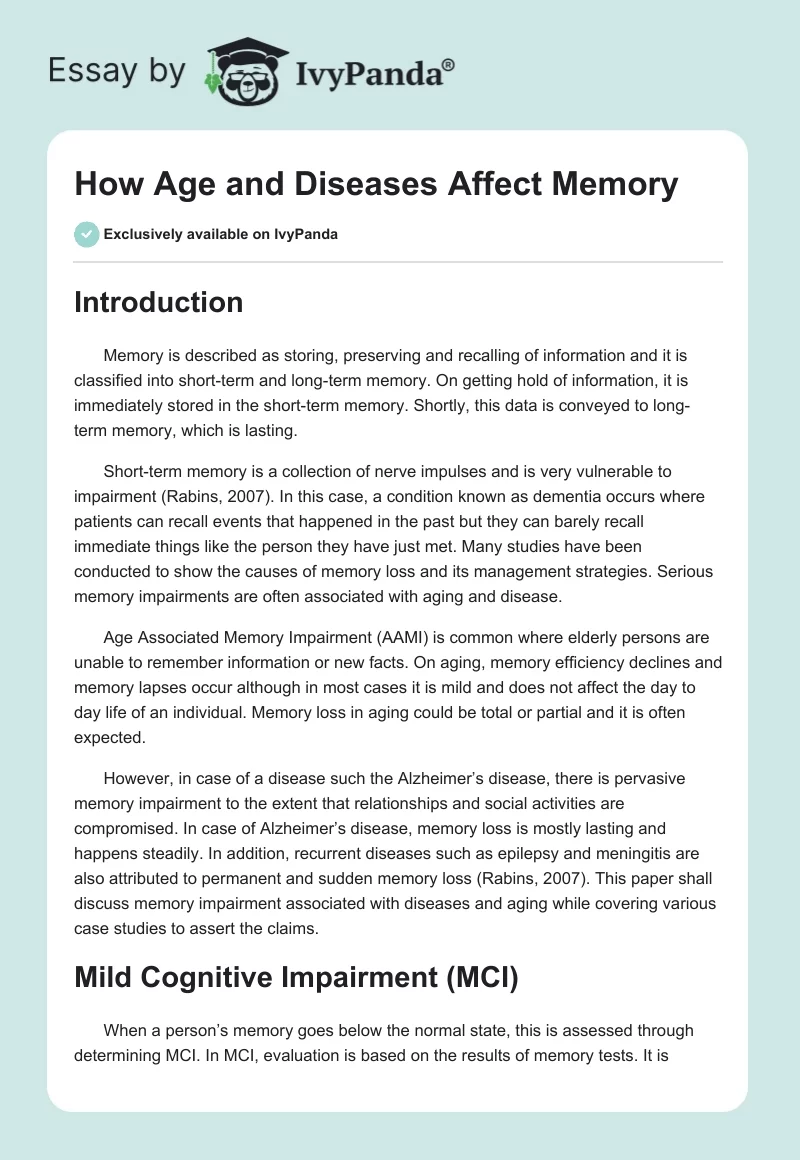 How Age and Diseases Affect Memory. Page 1