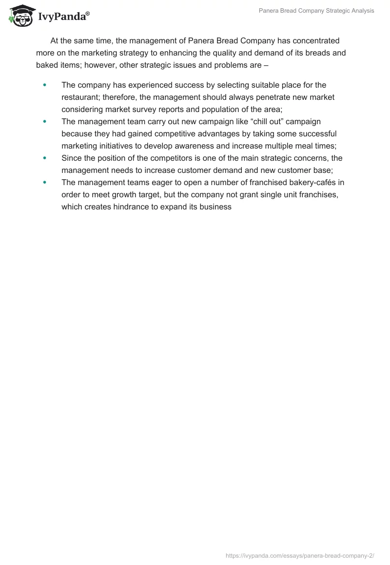 Panera Bread Company Strategic Analysis. Page 5