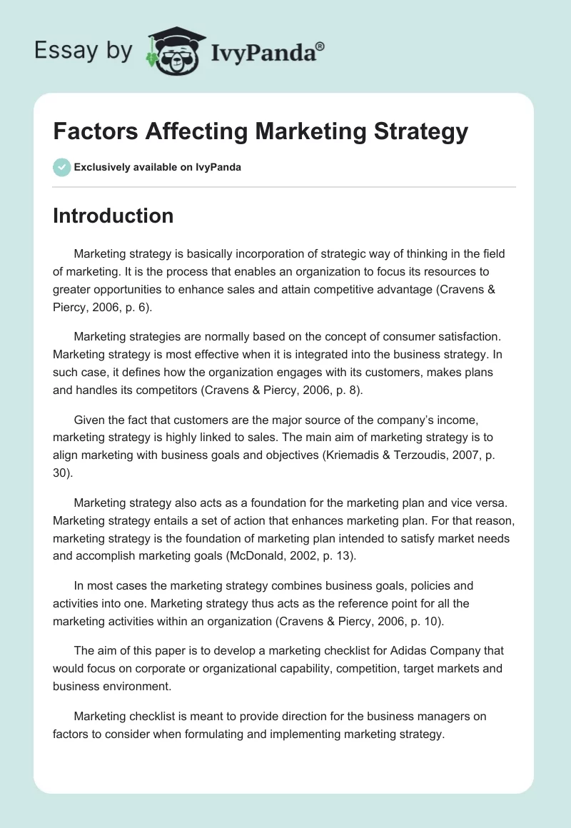 Factors Affecting Marketing Strategy. Page 1