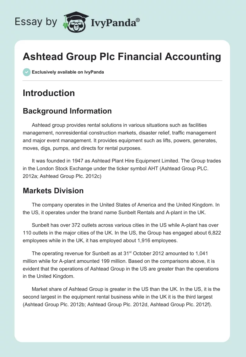 Ashtead Group Plc Financial Accounting. Page 1