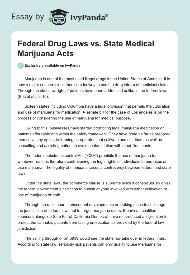 Federal Drug Laws vs. State Medical Marijuana Acts. Page 1