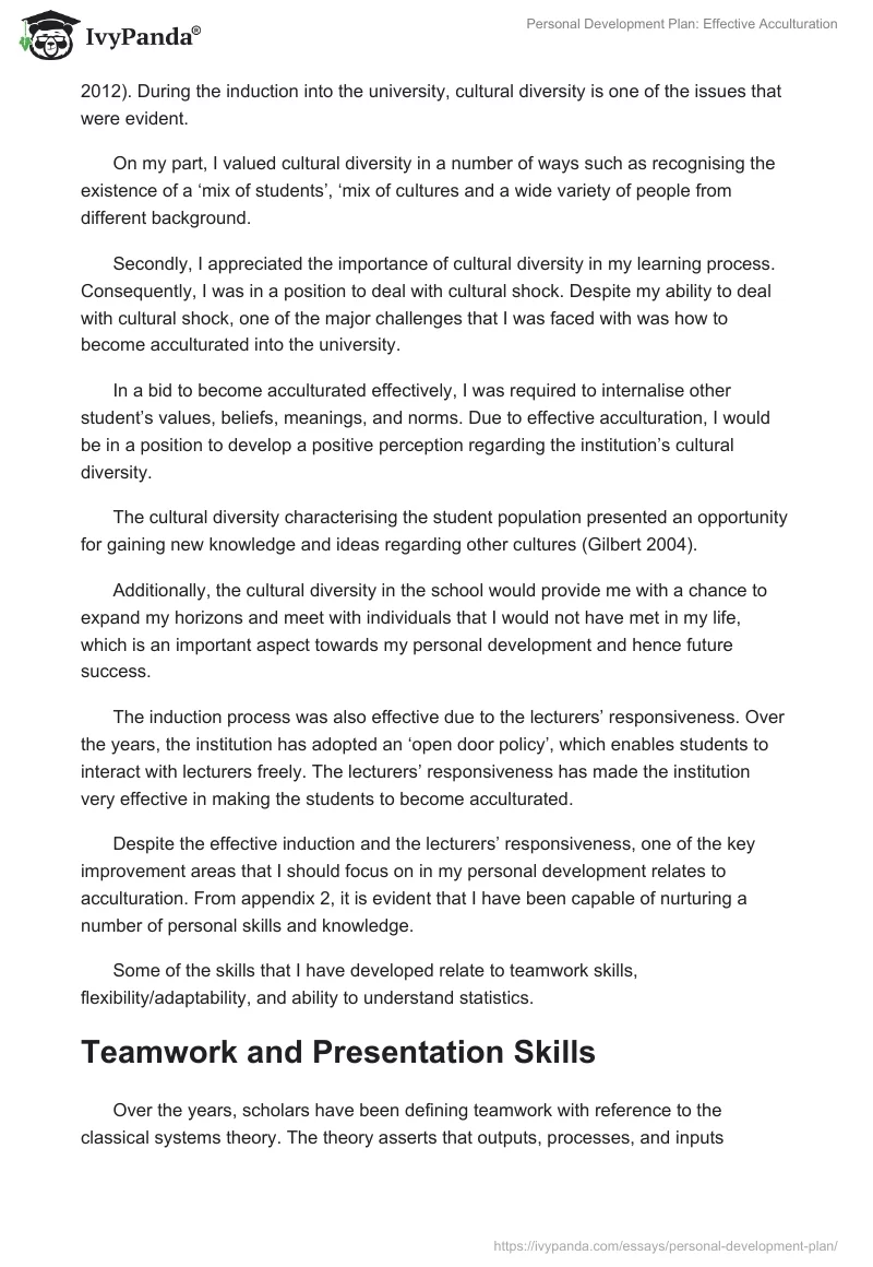 Personal Development Plan: Effective Acculturation. Page 3