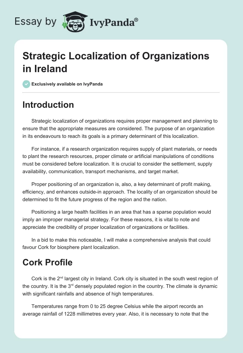 Strategic Localization of Organizations in Ireland. Page 1