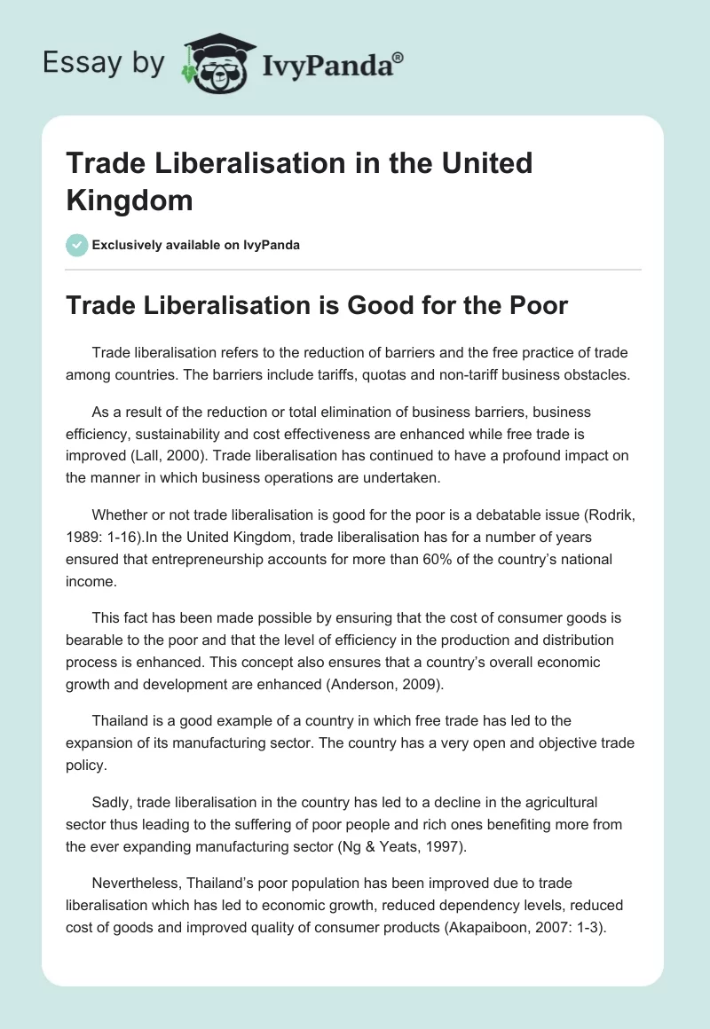 Trade Liberalisation in the United Kingdom. Page 1