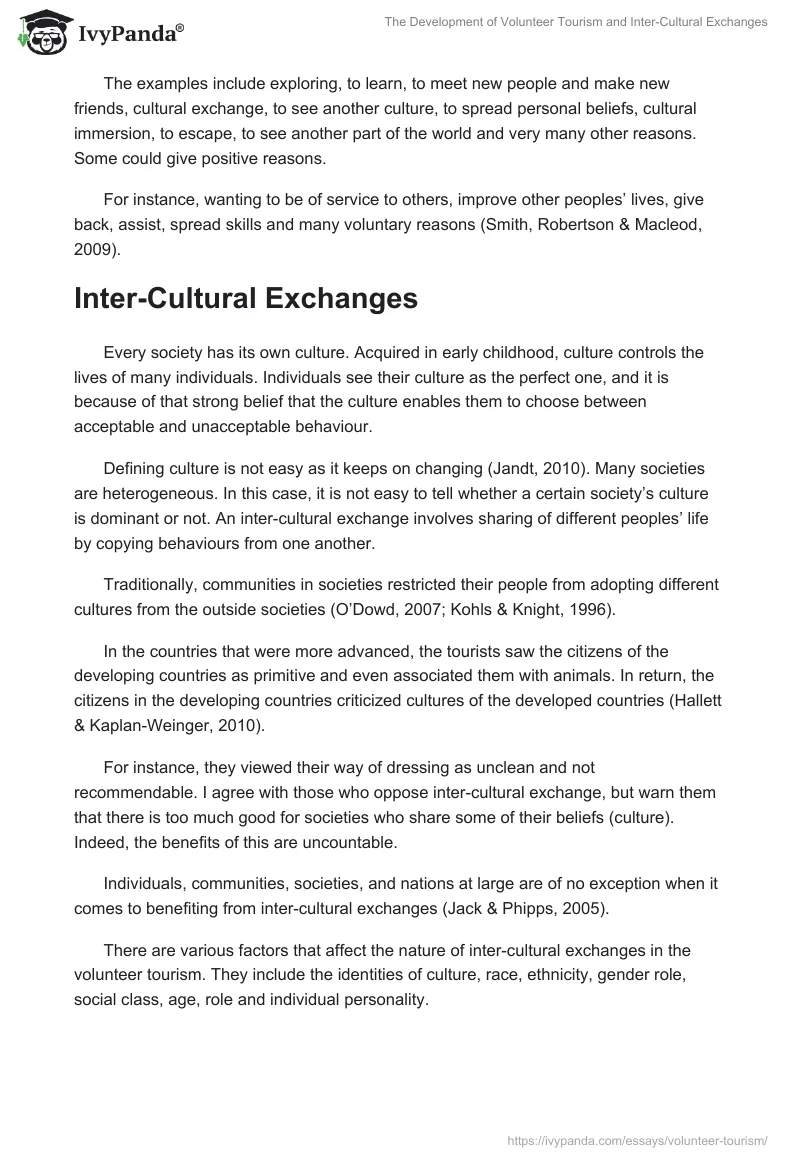 The Development of Volunteer Tourism and Inter-Cultural Exchanges. Page 3