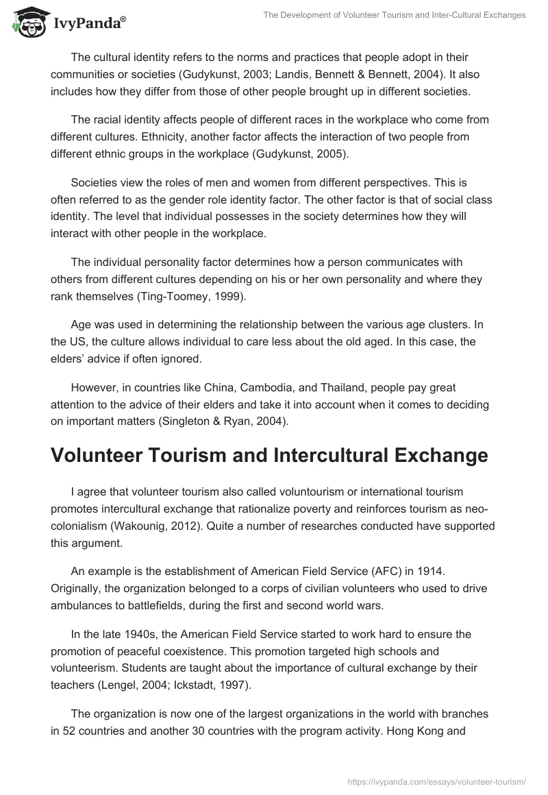 The Development of Volunteer Tourism and Inter-Cultural Exchanges. Page 4