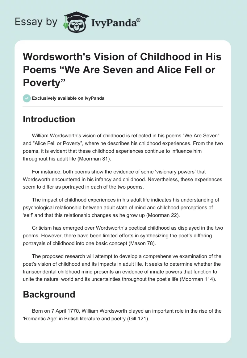 Wordsworth's Vision of Childhood in His Poems “We Are Seven" and "Alice Fell or Poverty”. Page 1