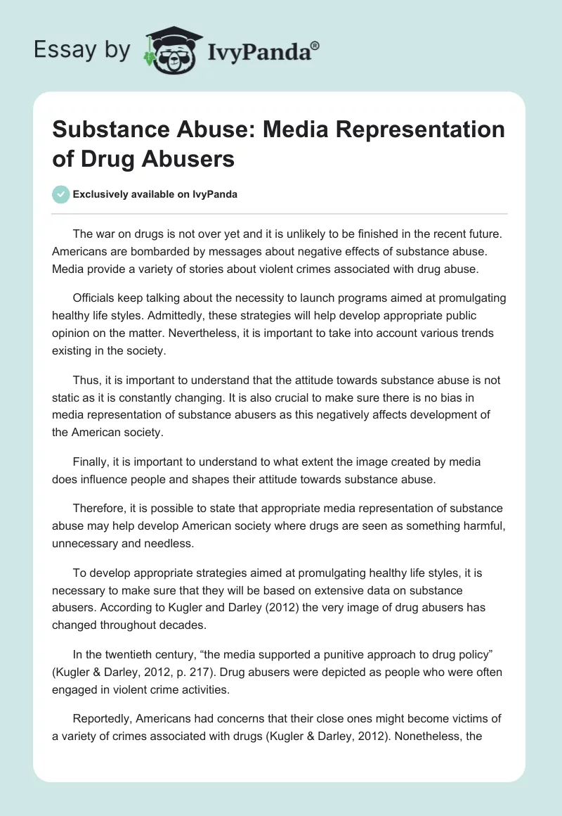 Substance Abuse: Media Representation of Drug Abusers. Page 1