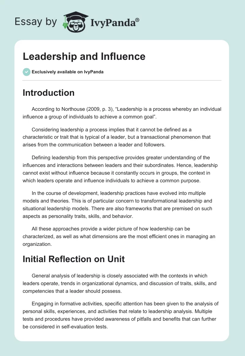 Leadership and Influence. Page 1