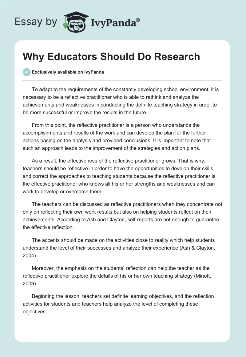 Why Educators Should Do Research. Page 1