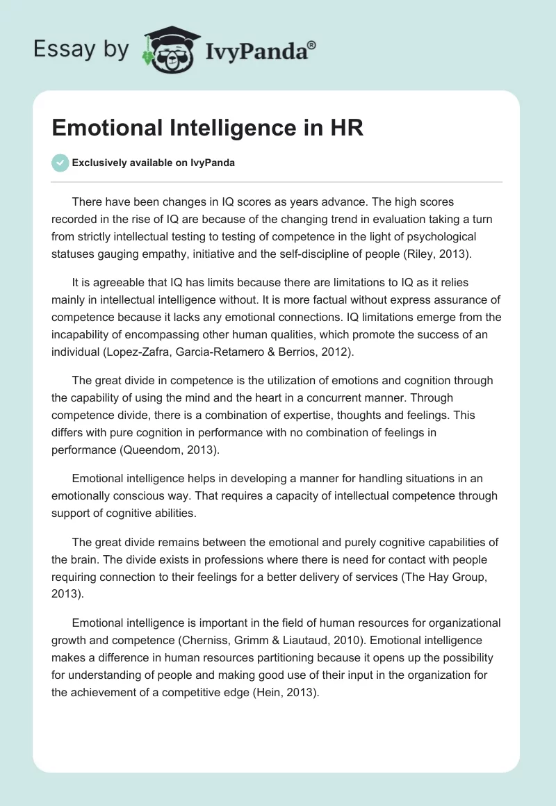 Emotional Intelligence in HR. Page 1