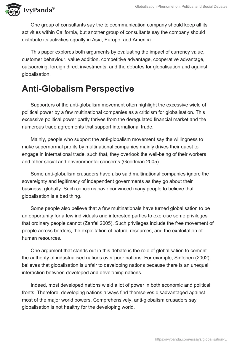 Globalisation Phenomenon: Political and Social Debates. Page 2