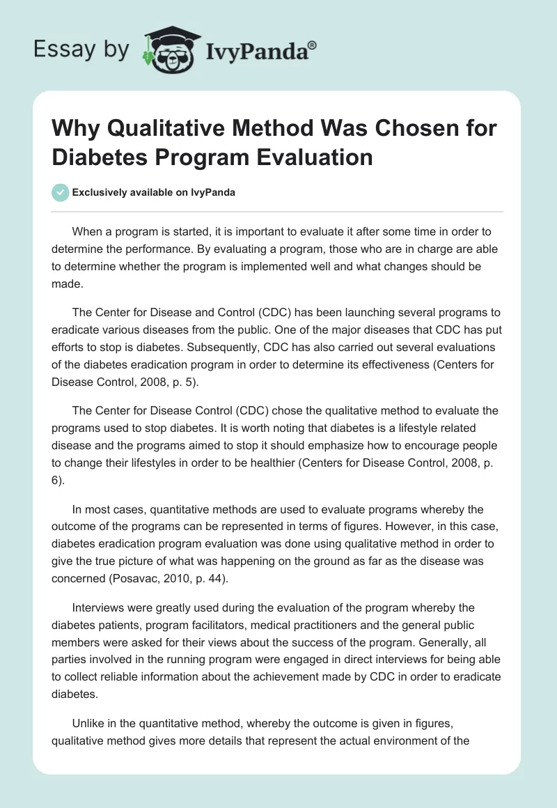 Why Qualitative Method Was Chosen for Diabetes Program Evaluation. Page 1