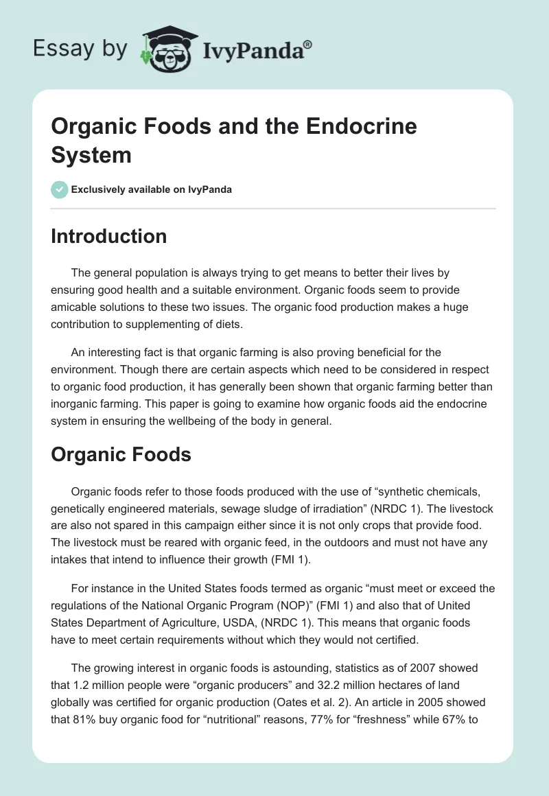 Organic Foods and the Endocrine System. Page 1