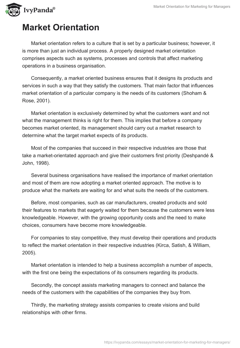 Market Orientation for Marketing for Managers. Page 4