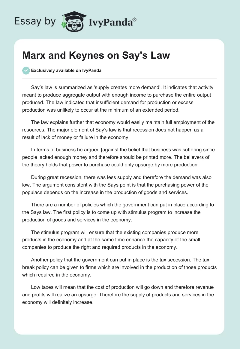 Marx and Keynes on Say's Law. Page 1