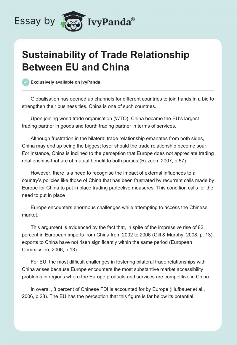 Sustainability of Trade Relationship Between EU and China. Page 1