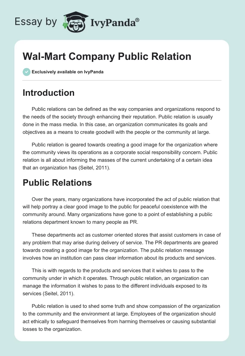 Wal-Mart Company Public Relation. Page 1