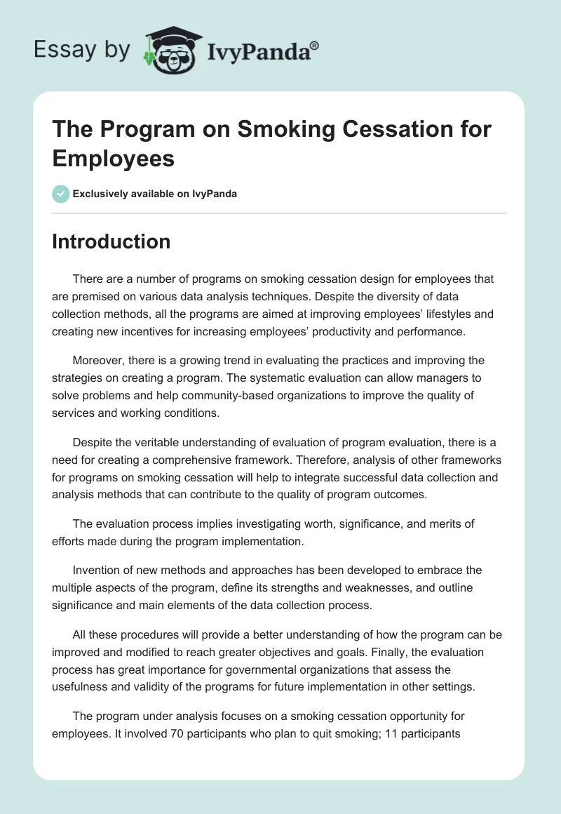 The Program on Smoking Cessation for Employees. Page 1