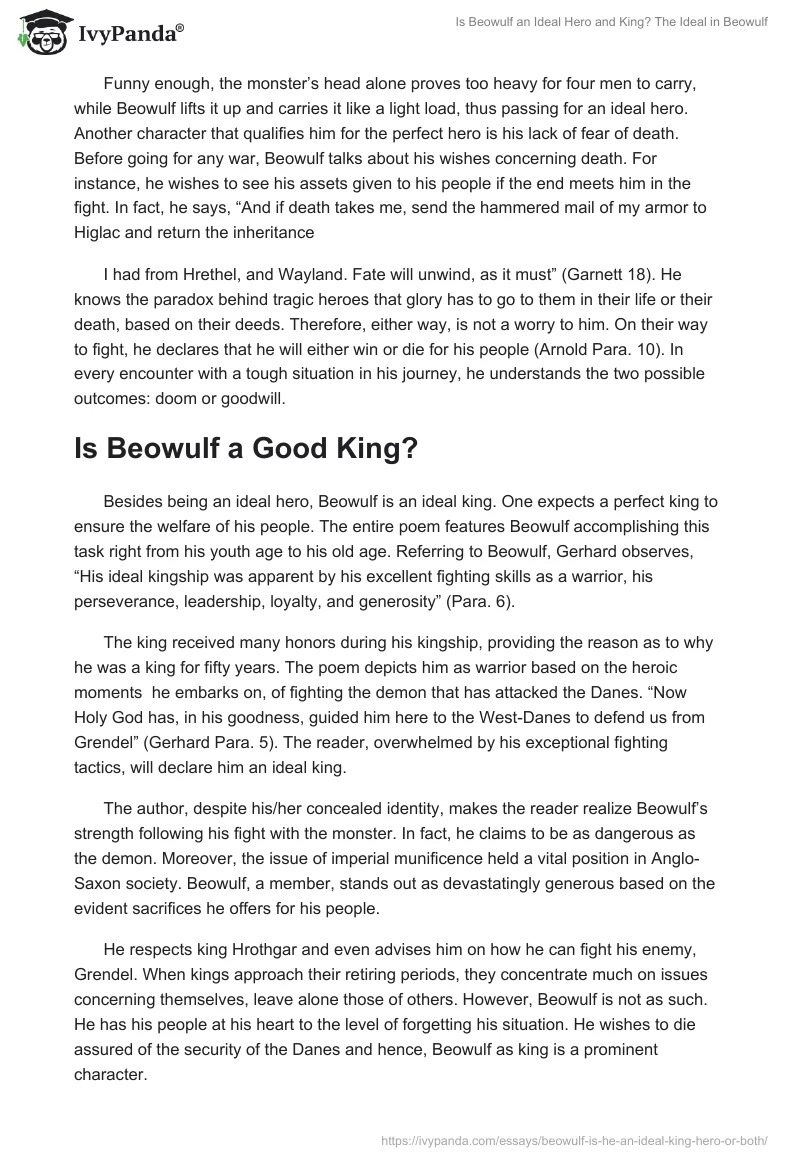Is Beowulf an Ideal Hero and King? The Ideal in "Beowulf". Page 3
