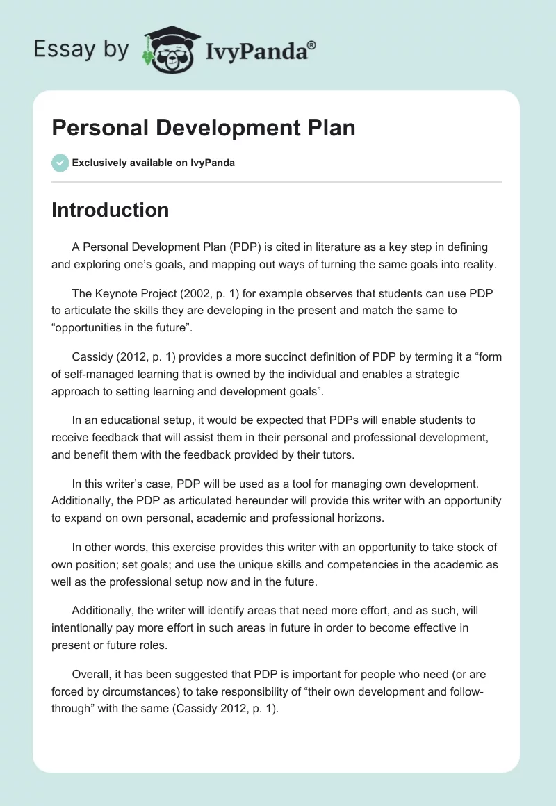 Personal Development Plan. Page 1