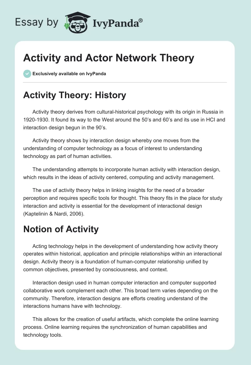 Activity and Actor Network Theory. Page 1