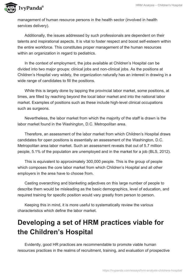 HRM Analysis – Children's Hospital. Page 2