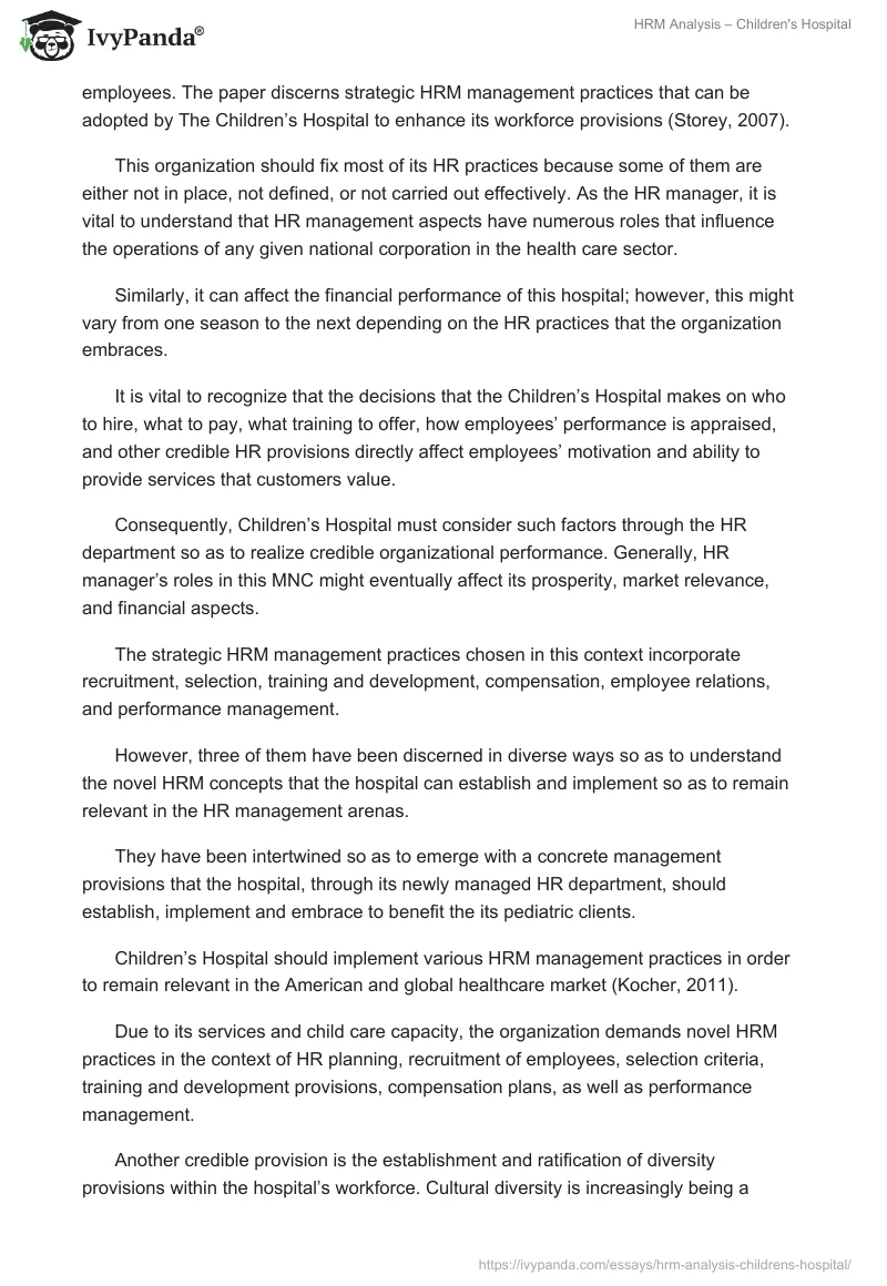 HRM Analysis – Children's Hospital. Page 3