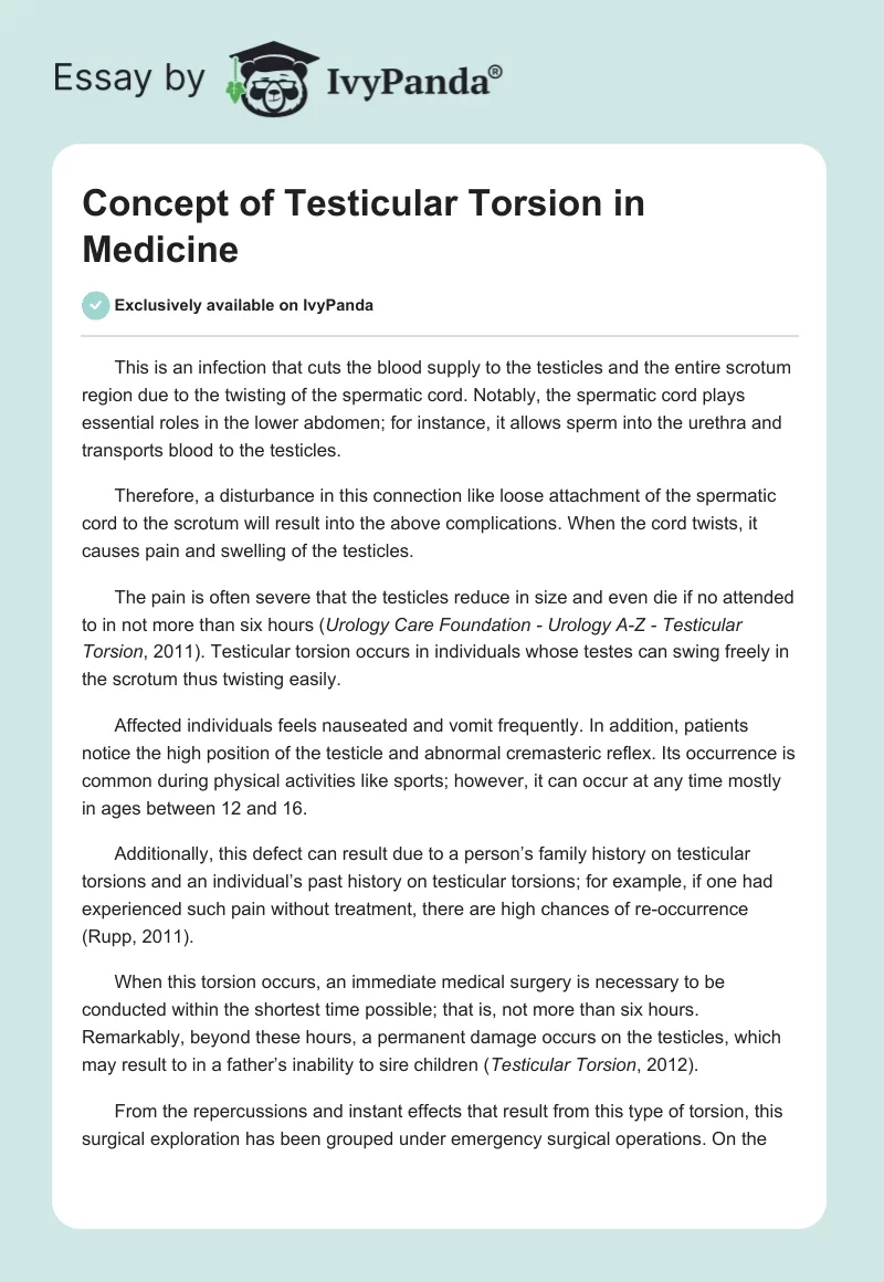 Concept of Testicular Torsion in Medicine. Page 1