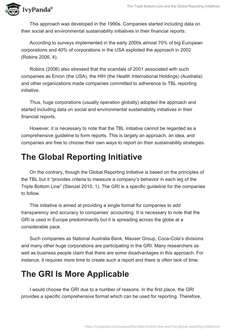 The Triple Bottom Line and the Global Reporting Initiatives. Page 2