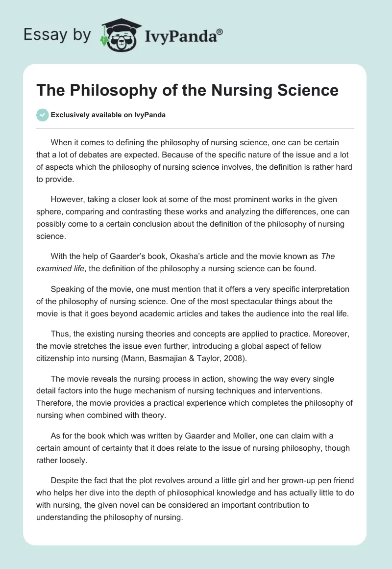 The Philosophy of the Nursing Science. Page 1