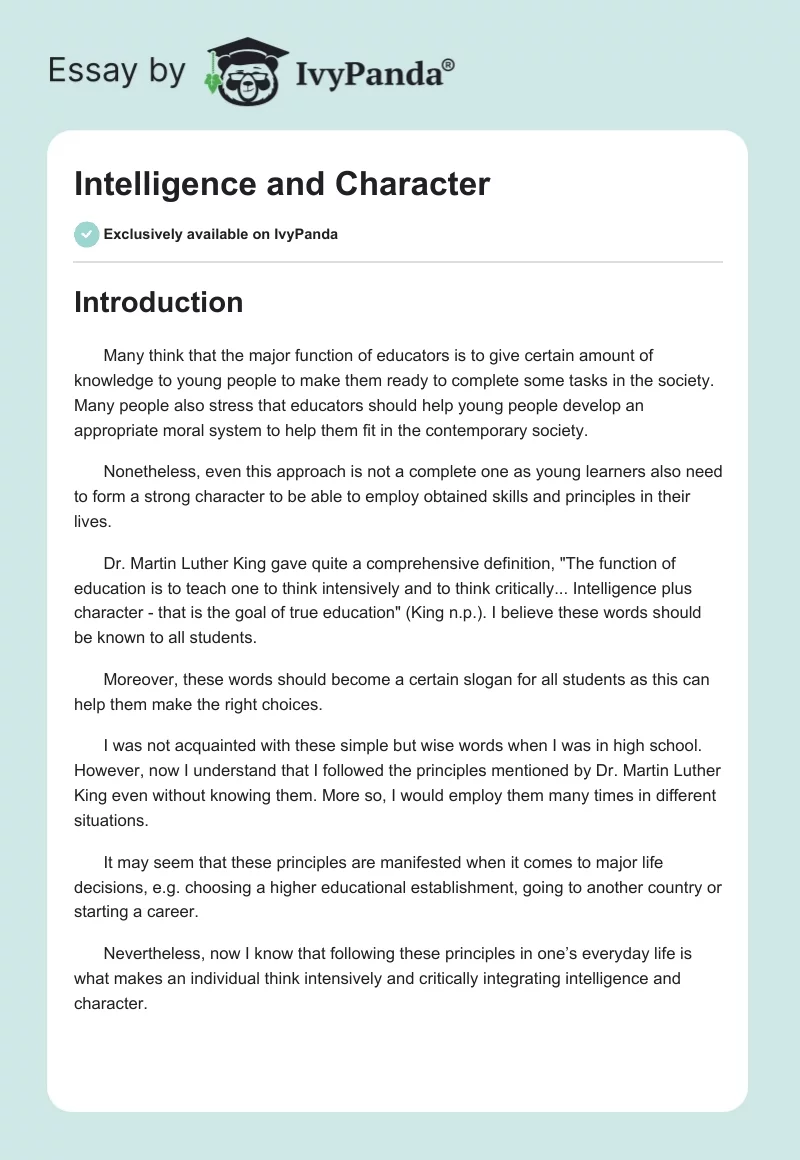 Intelligence and Character. Page 1