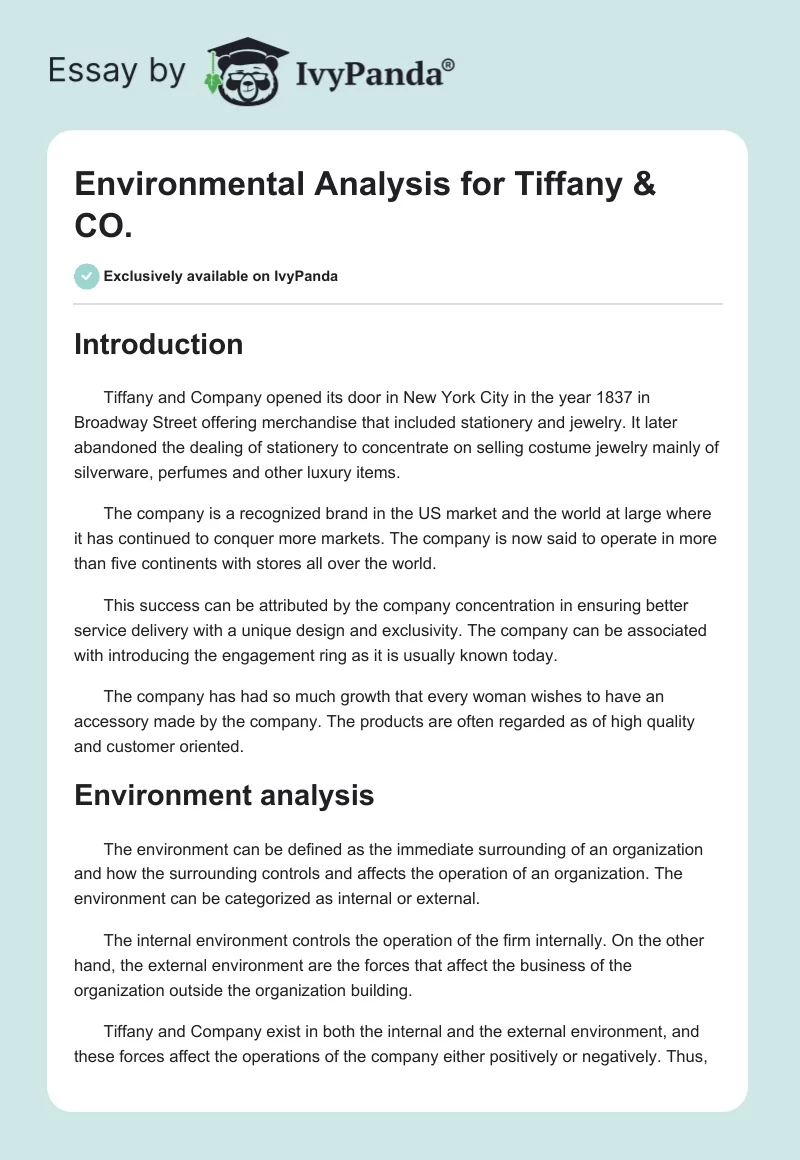 Environmental Analysis for Tiffany & CO.. Page 1