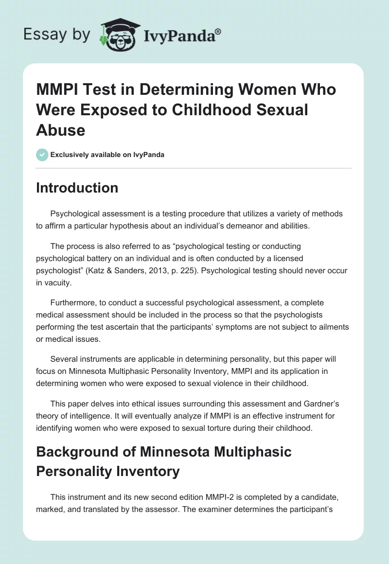 MMPI Test in Determining Women Who Were Exposed to Childhood Sexual Abuse. Page 1