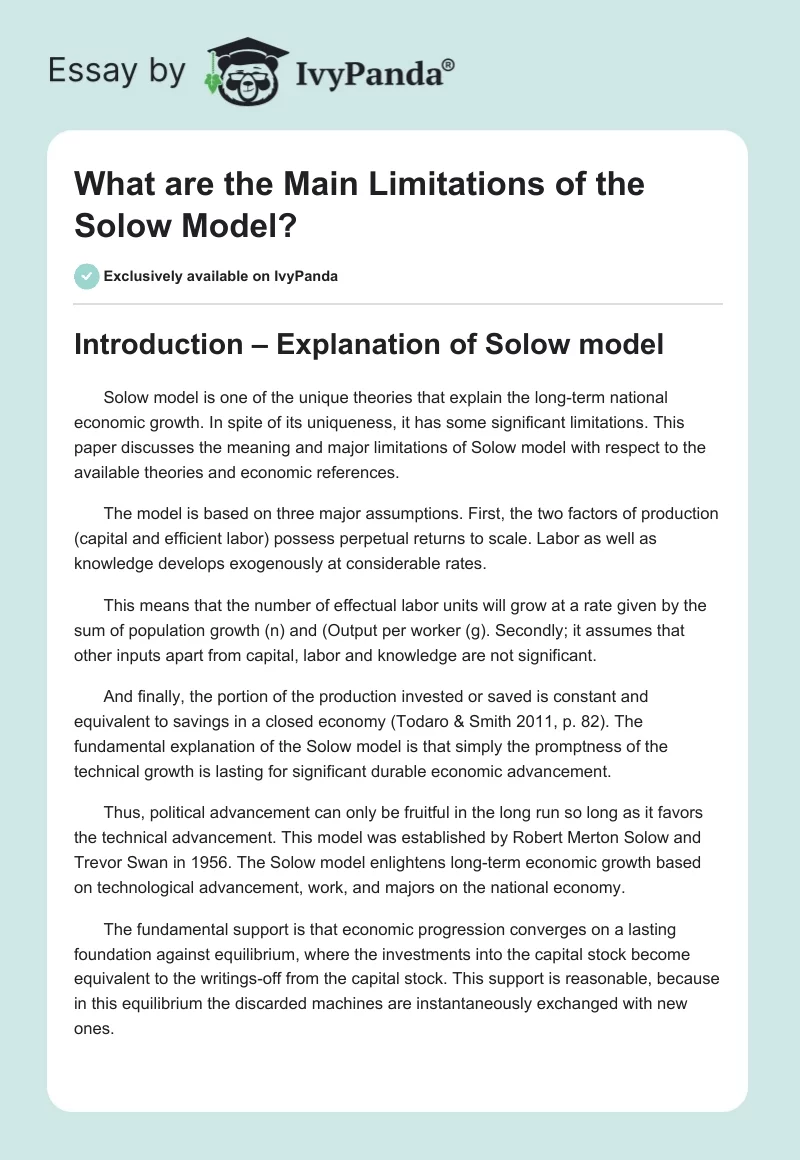 What are the Main Limitations of the Solow Model?. Page 1