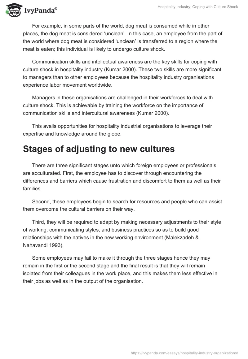 Hospitality Industry: Coping with Culture Shock. Page 2