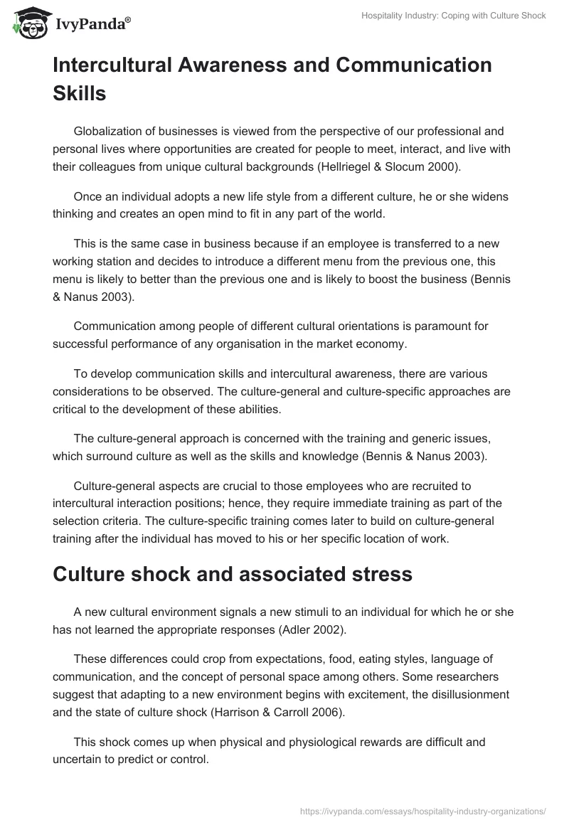 Hospitality Industry: Coping with Culture Shock. Page 3