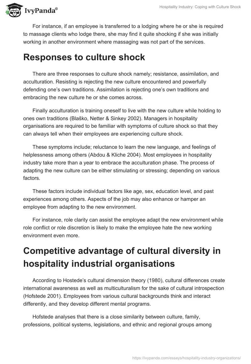 Hospitality Industry: Coping with Culture Shock. Page 4