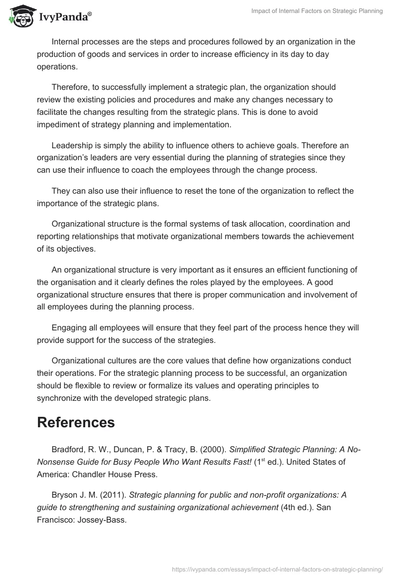 Impact of Internal Factors on Strategic Planning. Page 2