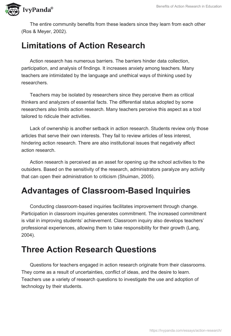 Benefits of Action Research in Education. Page 3