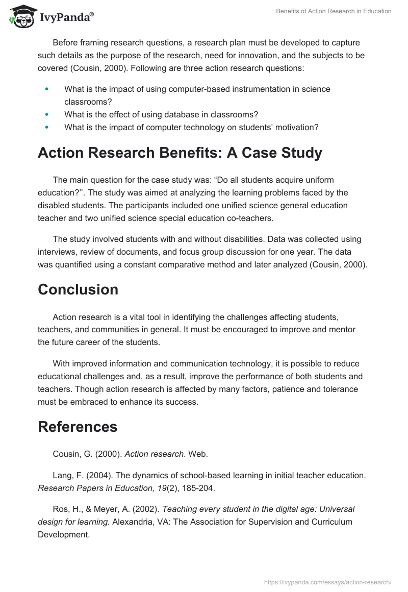 Benefits of Action Research in Education. Page 4