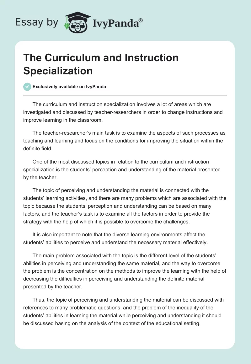 The Curriculum and Instruction Specialization. Page 1
