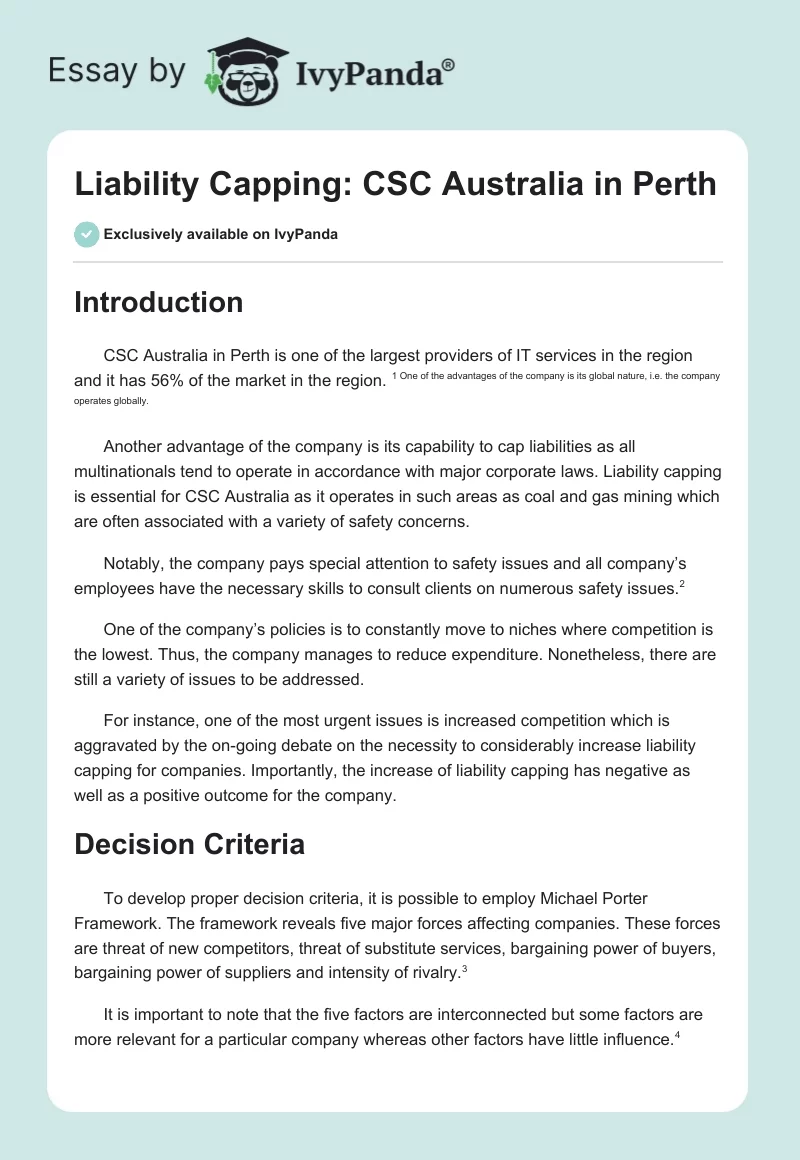 Liability Capping: CSC Australia in Perth. Page 1